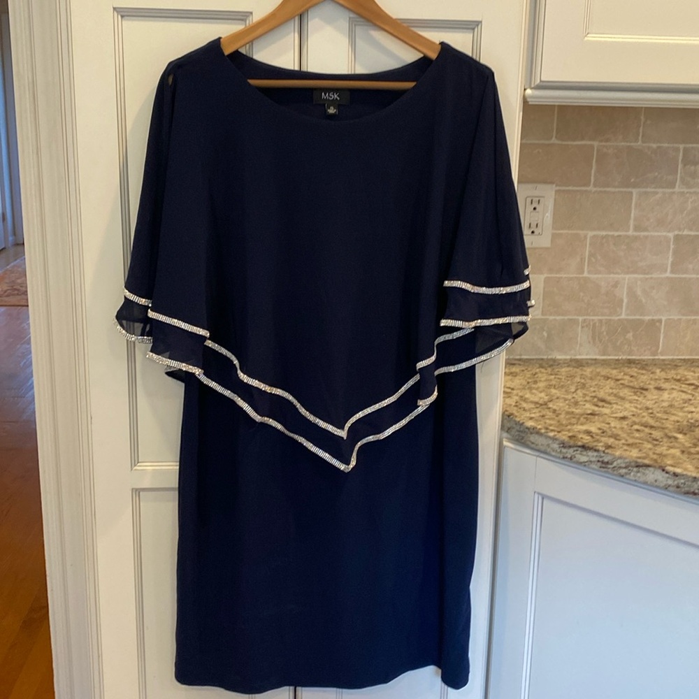 NWT MSK Cold Shoulder Cape Navy Dress XL